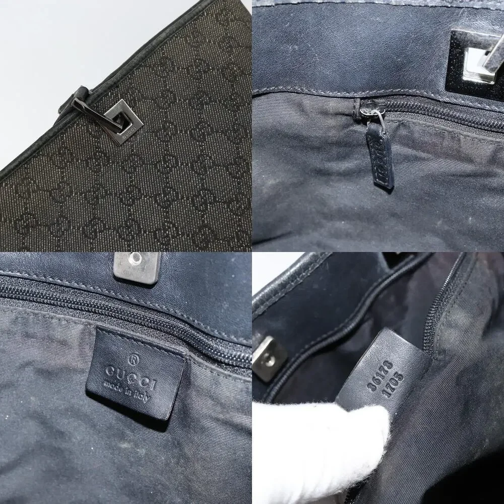 Gucci GG Canvas Tote Bag Black Silver 36173